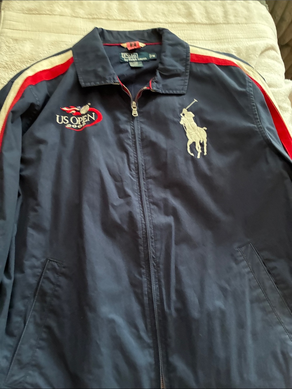 Polo by Ralph Lauren Navy Windbreaker with Red & White Shoulder Stripes